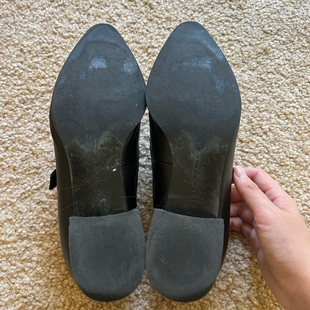 ZARA Black Leather Pointed Toe Dress Shoes Size 8 - Picture 6 of 8